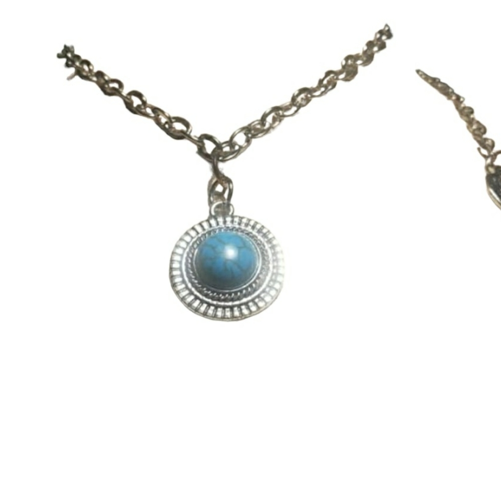 Round Stone Pendant Choker, Turquoise